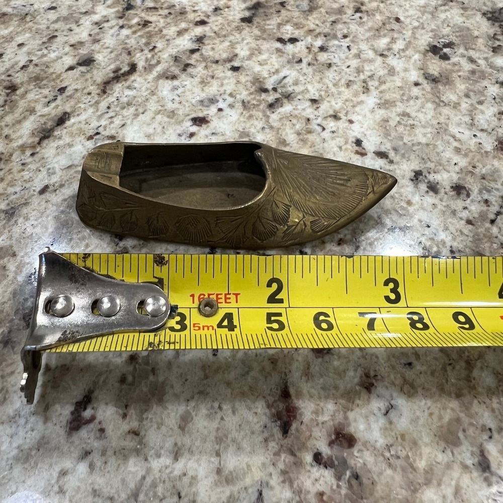 Vintage Etched Brass Slipper Incense Burner Ashtray Middle Eastern Shoe Figurine
